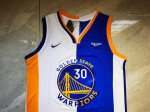 NBA 30 Curry Warriors splite Maillot bleu blanc brodé